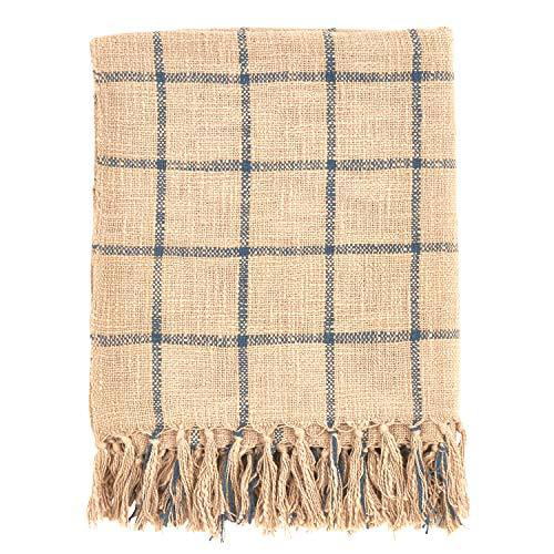 Fennco Styles Sevan Collection Rustic Checkered Tassel 100% Cotton 50 x 60 Inch Throw Natural Throw Blanket for Couch Bedroom and Living Room Décor 